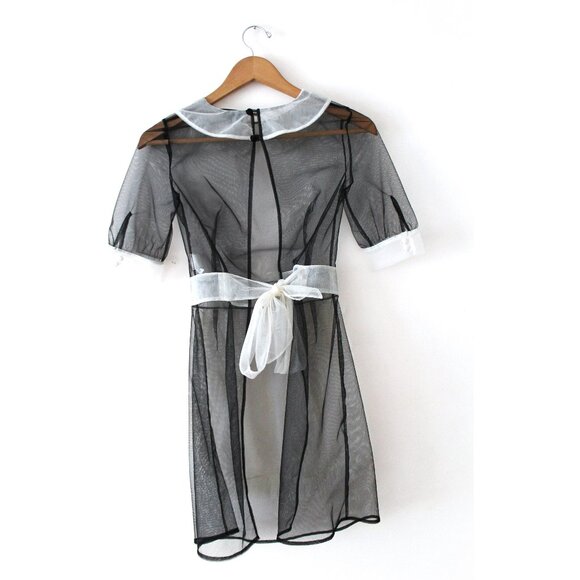 MURMUR Maid Transparent Outfit Roleplay / FR 34 / XS / Black White Mesh Lingerie - Picture 4 of 9